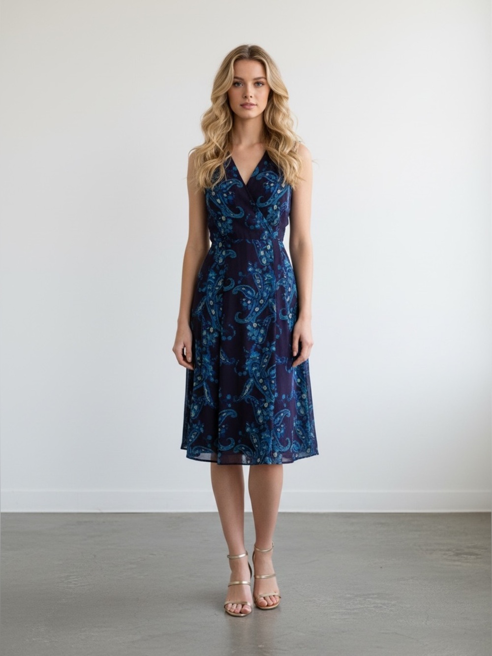 Cabi Treasure Dress Style 3461 Paisley Floral Chiffon Midi Dress Size 12